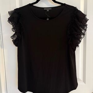 Adrianna Papell Black Ruffle Sleeve Blouse NWT Size L